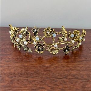 Gold Floral Pearl Rhinestone Tiara or Headband